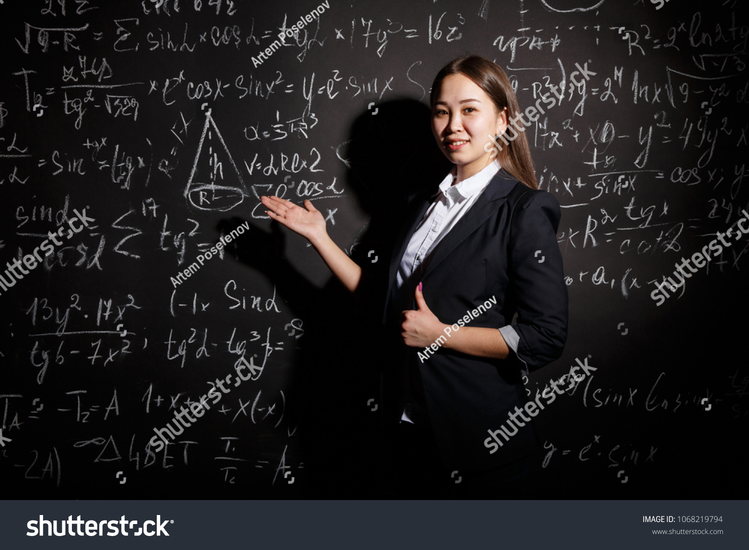 School Teacher Stands Near Board Stock Photo Edit Now 1068219794