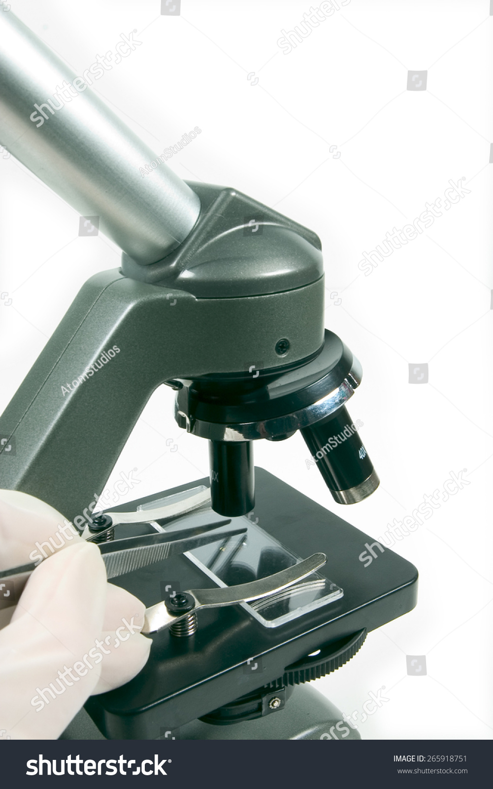 Scientist Places Particles Under Microscope Stock Photo 265918751 ...