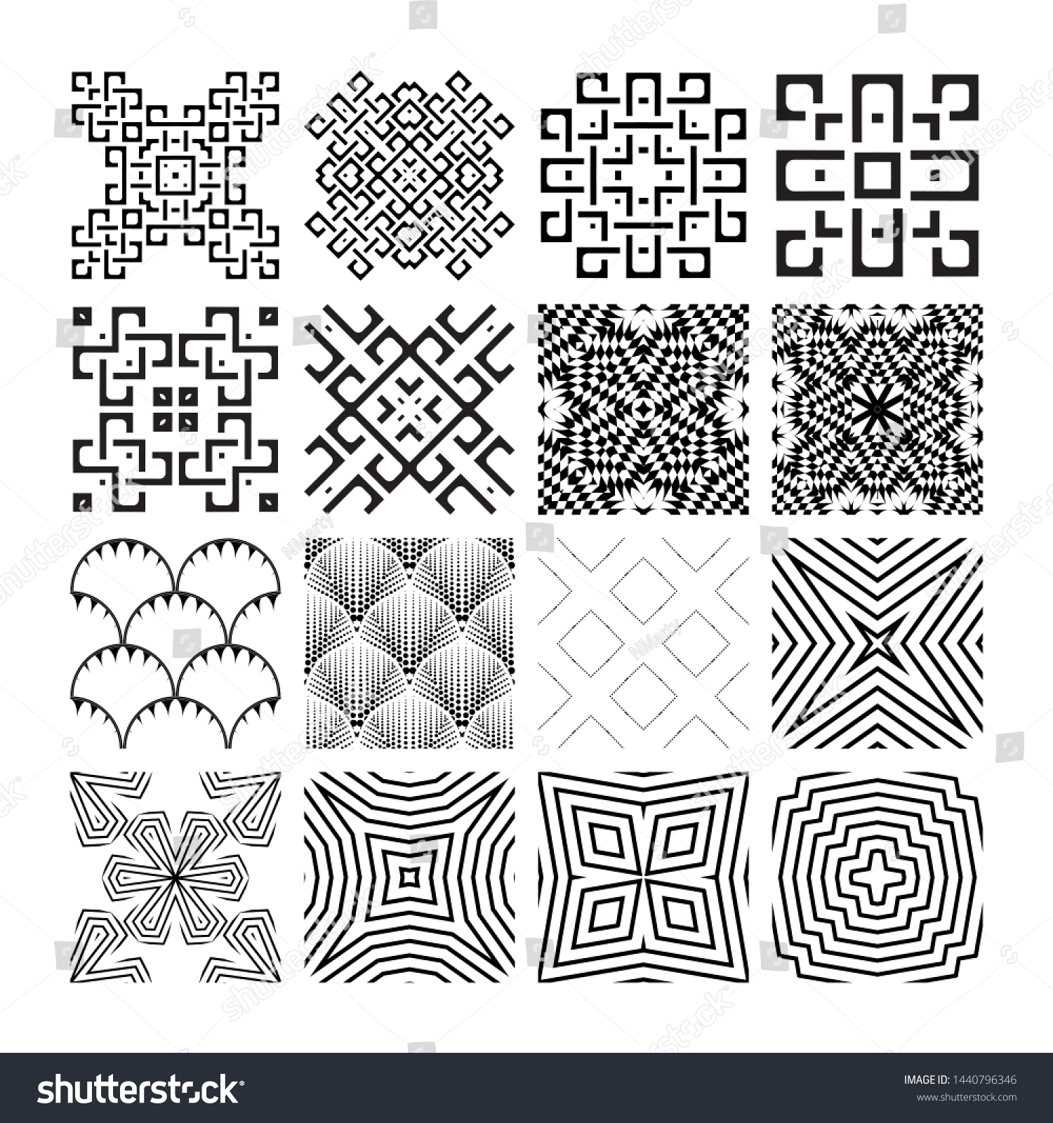 Set Complex Monochrome Geometric Patterns Seamless Stock Illustration ...