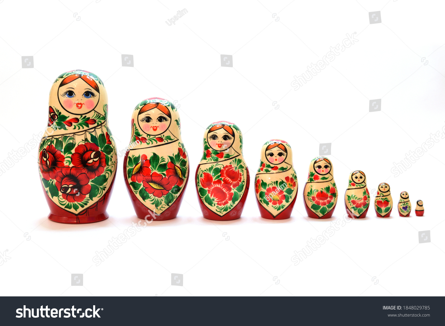 Set Nesting Dolls Lined Largest Smallest Stock Photo 1848029785