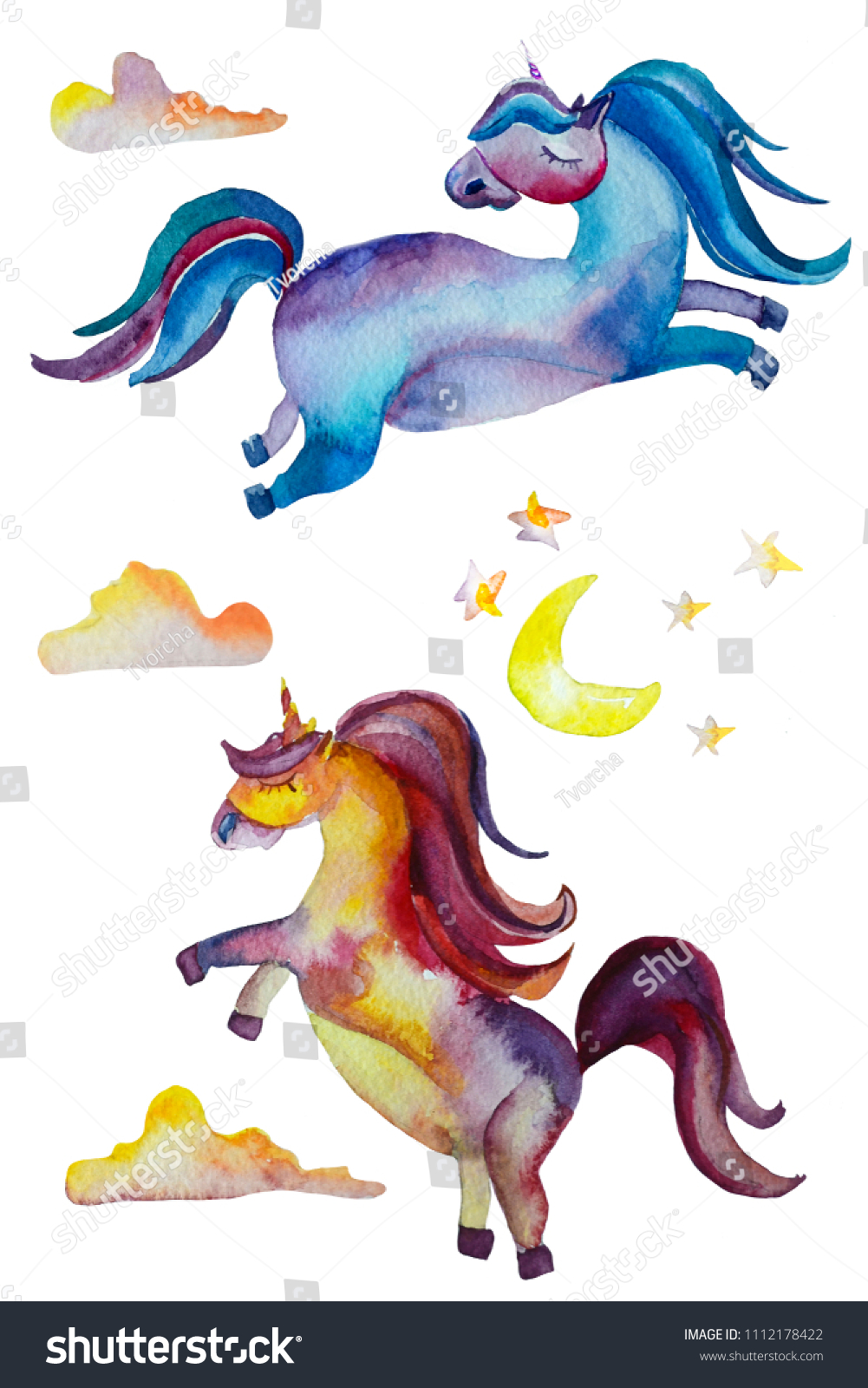 Original Watercolour of Rearing Unicorn