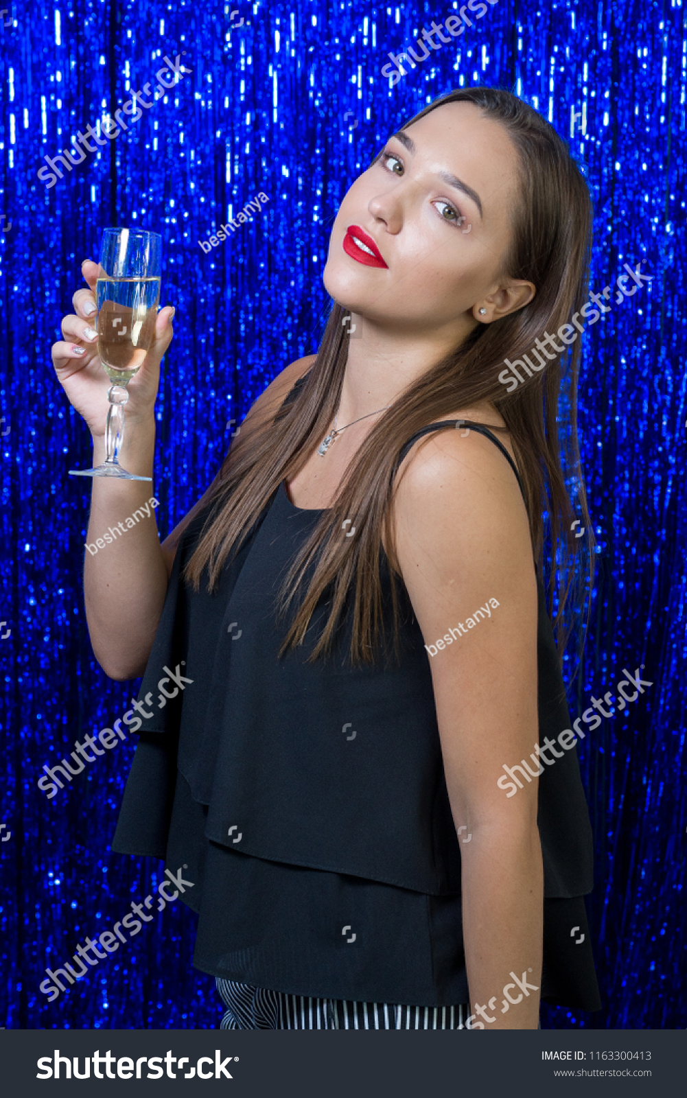 Lips Against The Glass.Sexy Girl Red Lipstick On Her Stock Photo Edit Now 1163300413