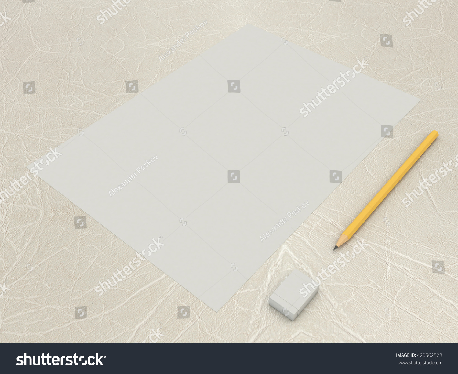sheet paper pencil eraser simple set stock illustration 420562528
