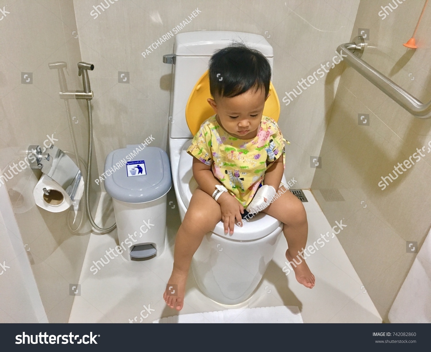 Sick Child Sitting Toilet Flush Toilet Stock Photo (Edit Now) 742082860