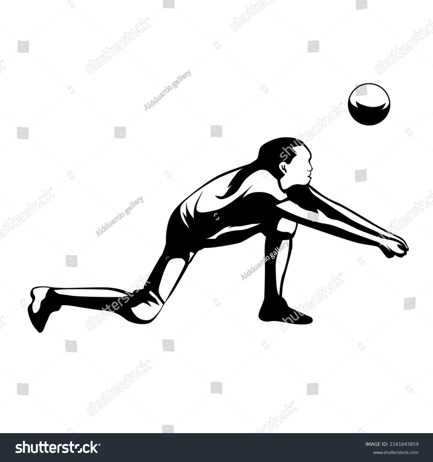 Silhouette Illustration Volleyball Athlete Hitting Ball Stock ...