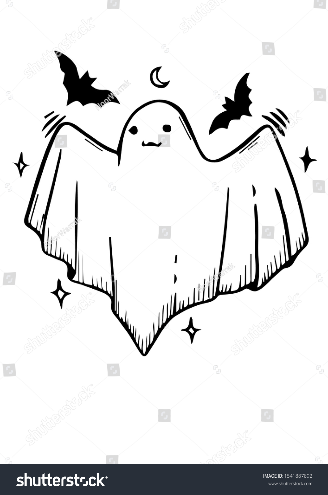 Simple Drawing Cute Smiling Black Ghost Stock Illustration 1541887892 ...