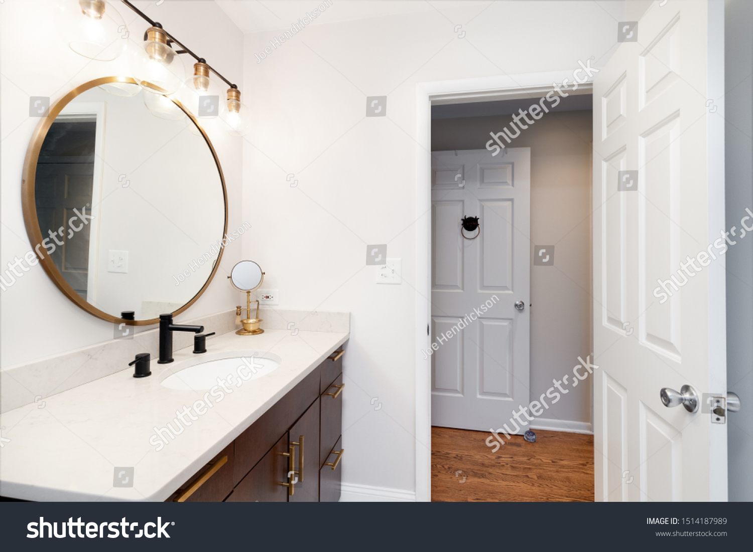 Small Bathroom Circular Mirror Modern Light Stock Photo Edit Now