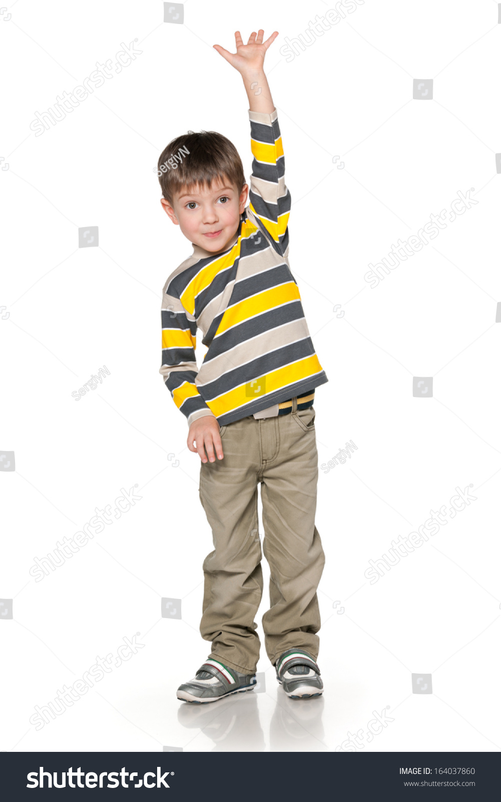 A Small Boy Shows How He Is Tall Stock Photo 164037860 : Shutterstock