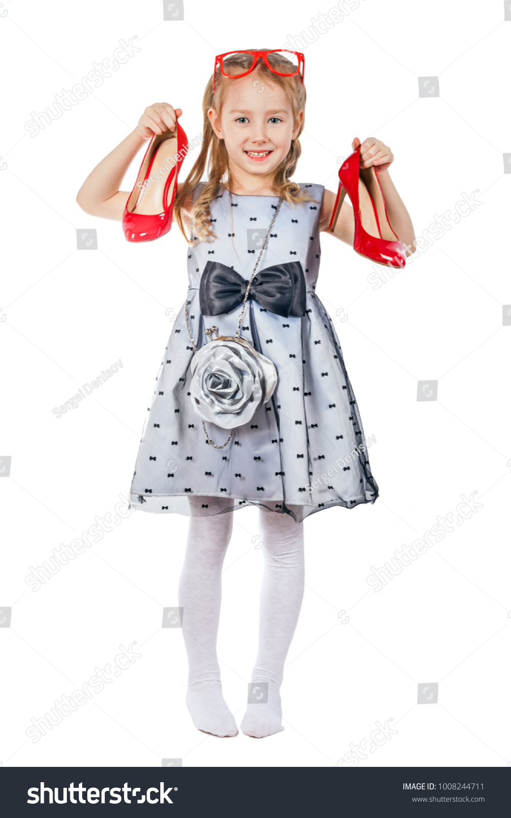 silver dress red shoes