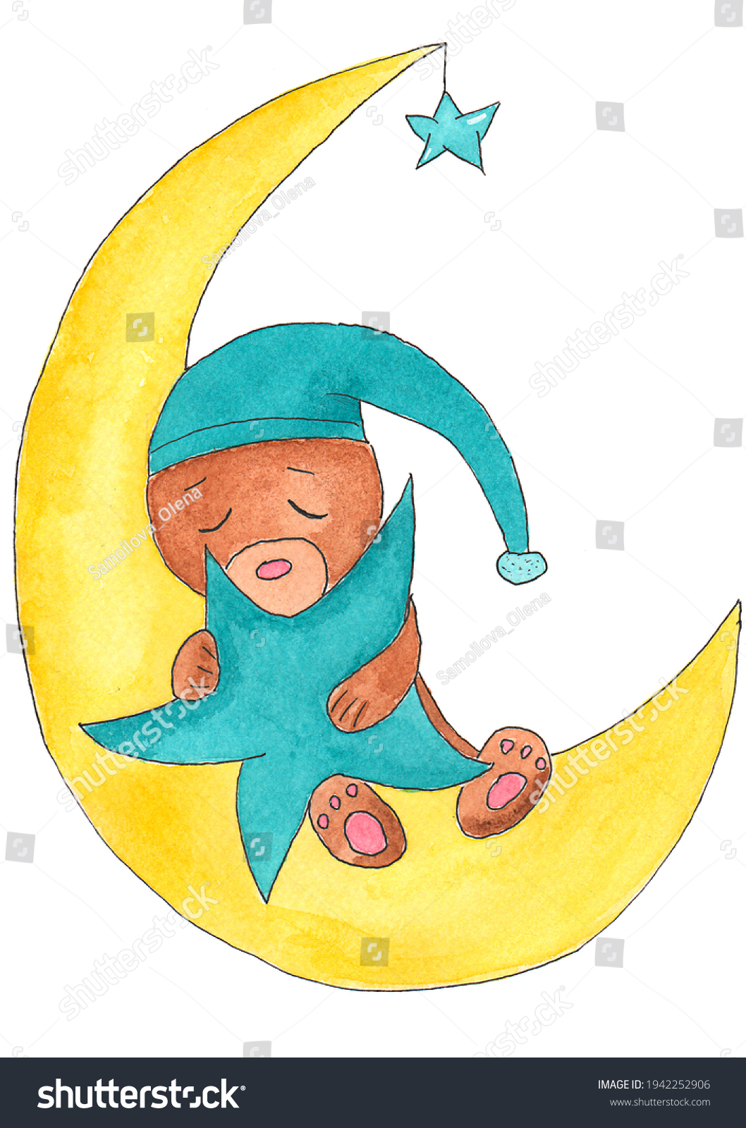 Small Teddy Bear Sleeps On Moon Stock Illustration 1942252906