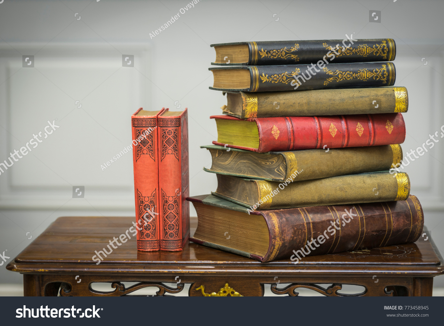 Stack Old Books On Coffee Table Stock Photo Edit Now 773458945