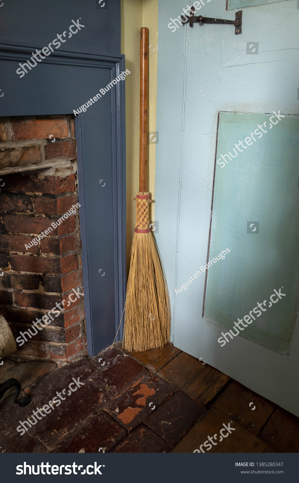 Straw Broom Corner Room Beside Fireplace Stock Image Download Now
