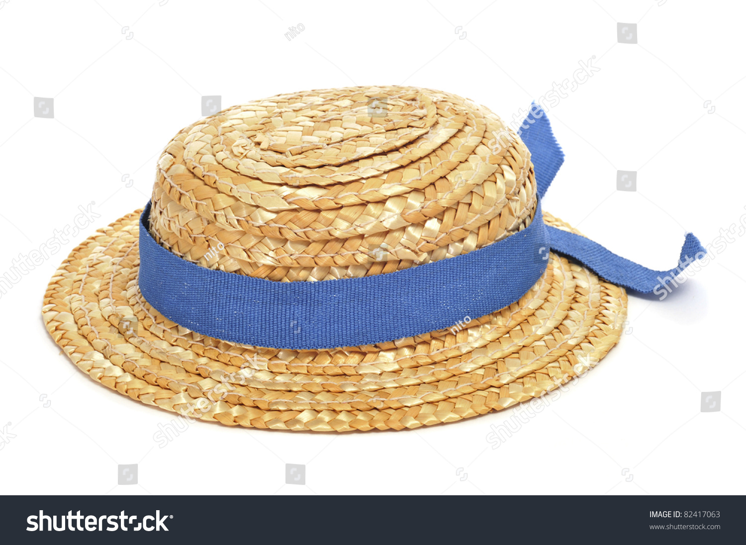 straw hat with blue ribbon