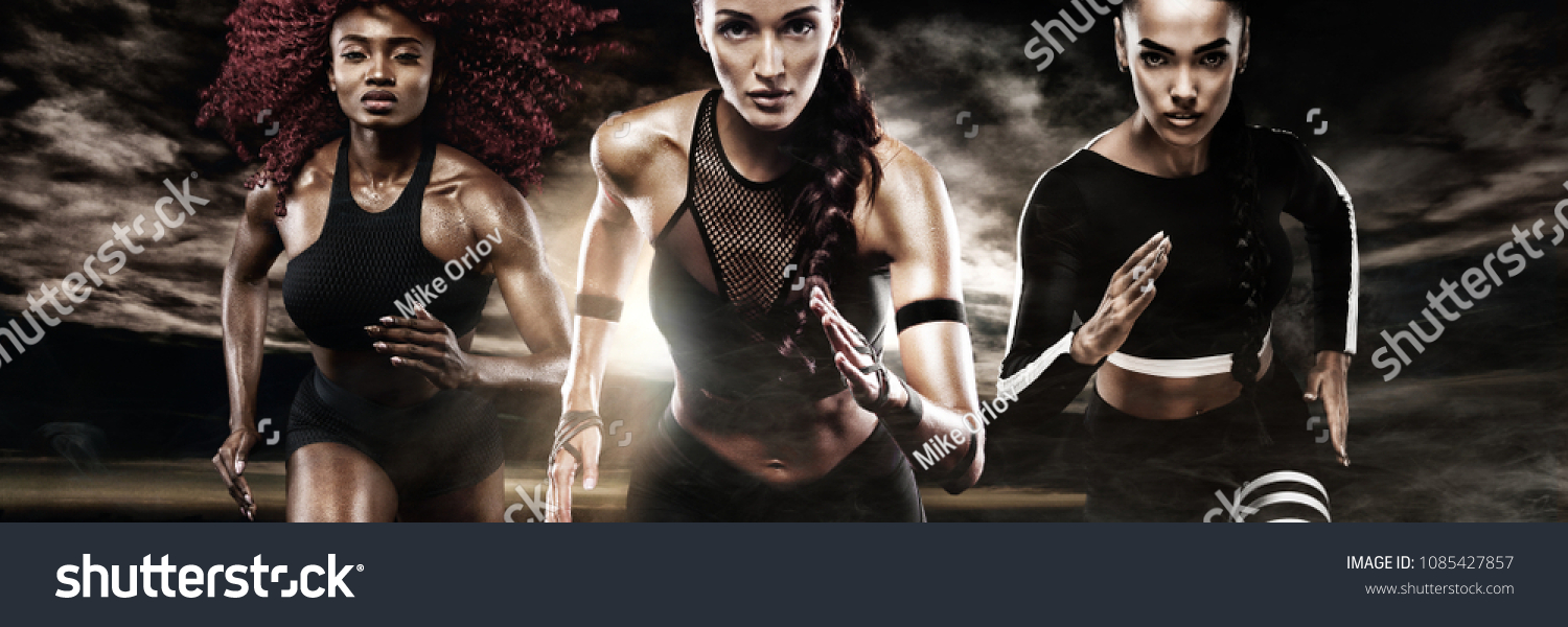 A strong athletic, women sprinter, fitness and sport motivation gym wall mural