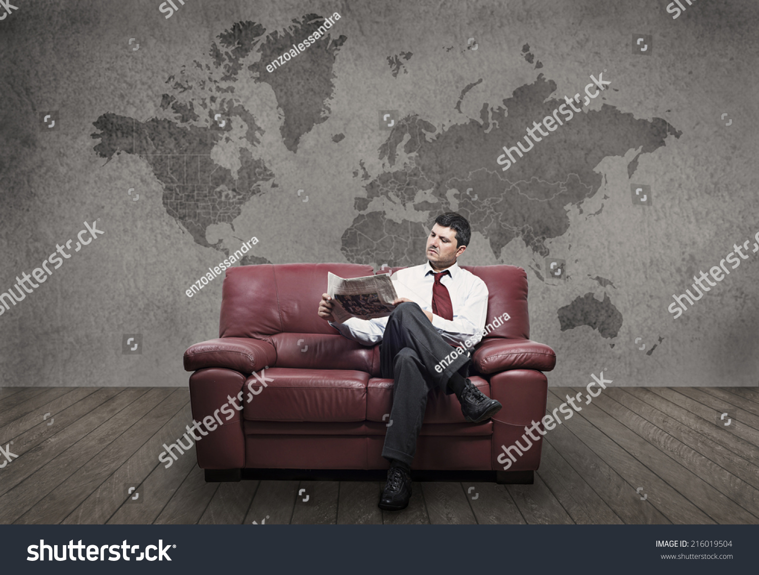 Successful Man Reads Newspaper Background Wall Stock Photo Edit Now