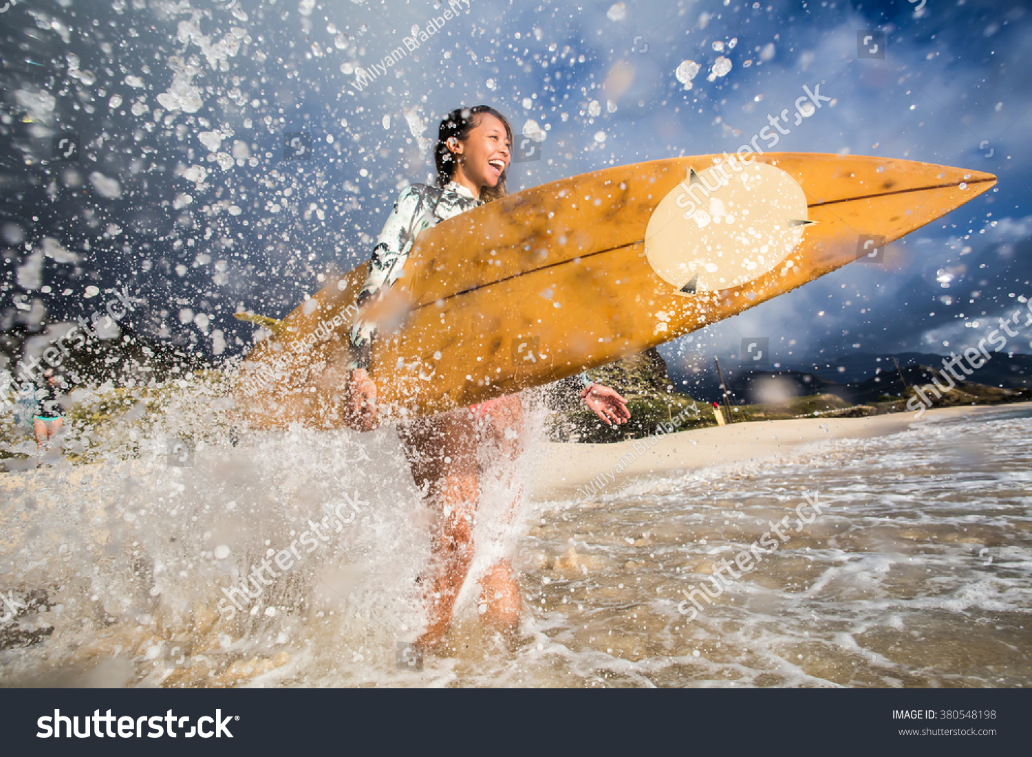 Surfing Girl On Beach Ready Go Stock Photo Edit Now 380548198