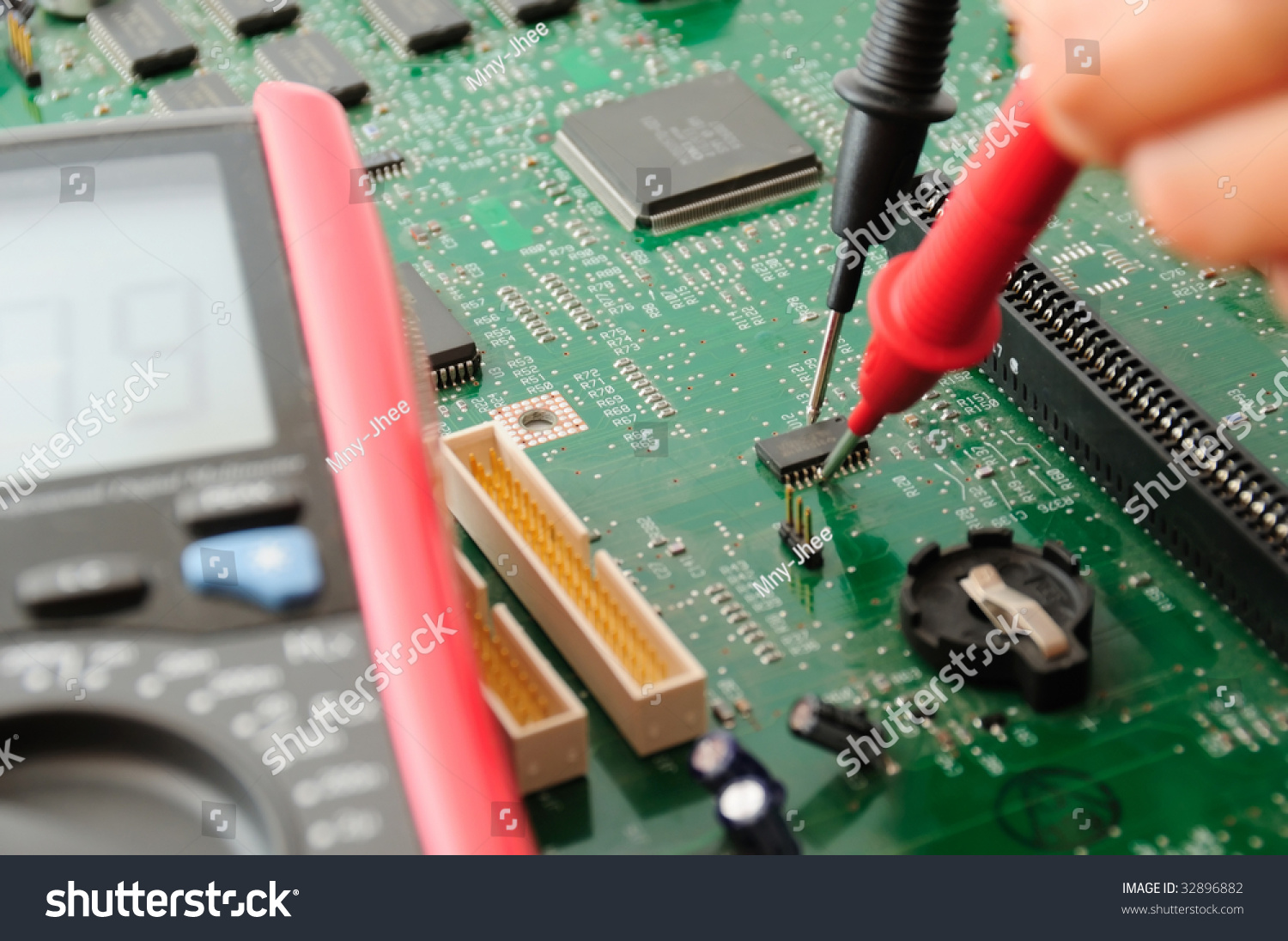Technician Testing Motherboard Using Multimeter Stock Photo (Edit Now) 32896882