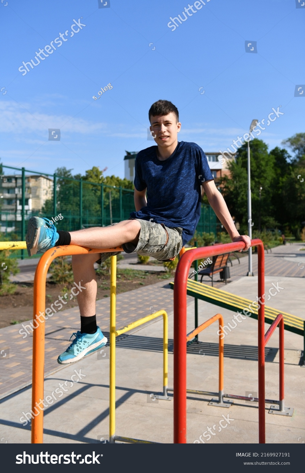 Teenage Boy Trains On Sports Ground Stock Photo 2169927191 