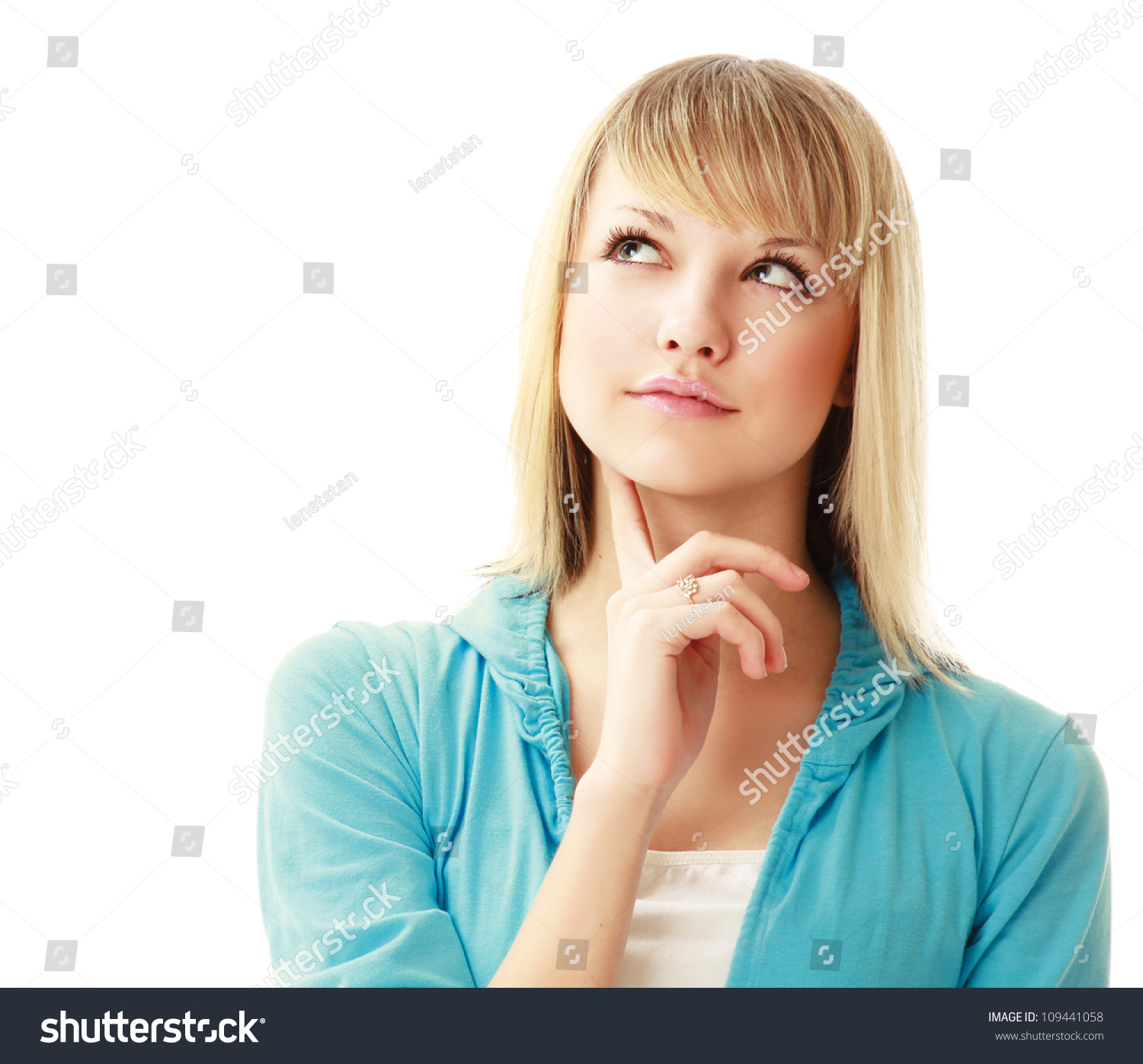 Thinking Woman Isolated On White Background Stock Photo 109441058