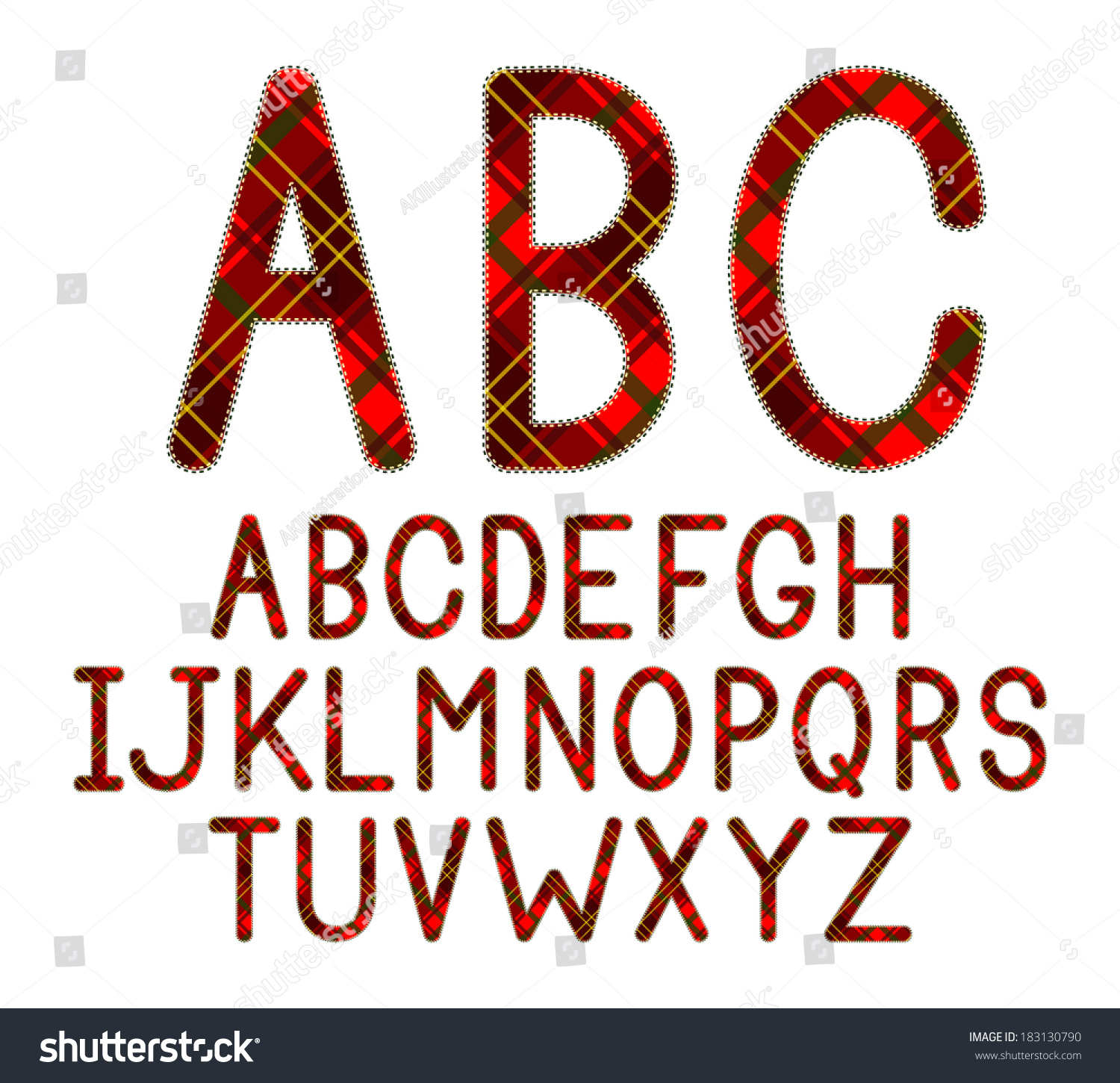 Traditional Colored Plaid Font Set Sewn Stock Illustration 183130790 ...