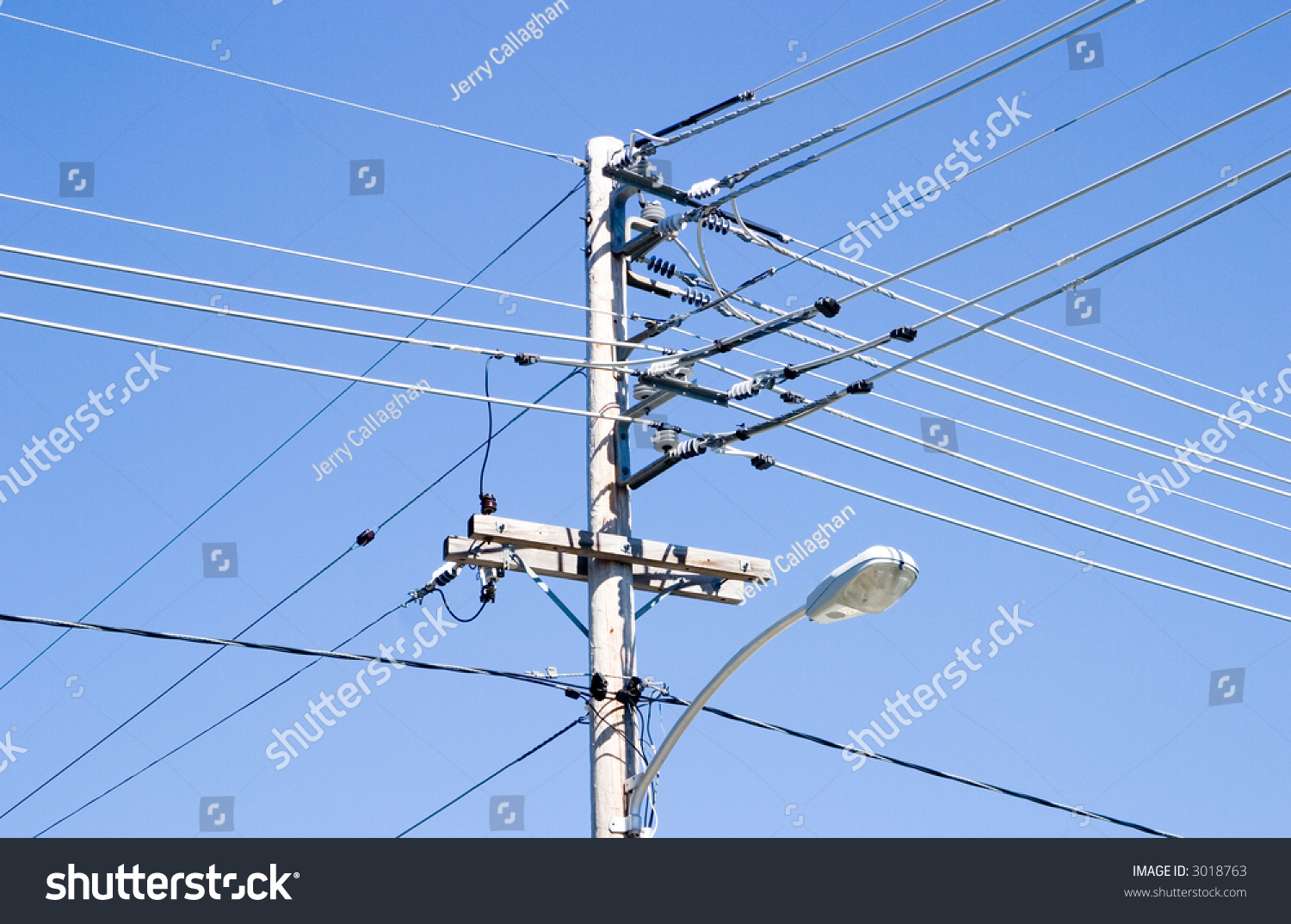 A Utility Pole Showing Many Wires Stock Photo 3018763 : Shutterstock