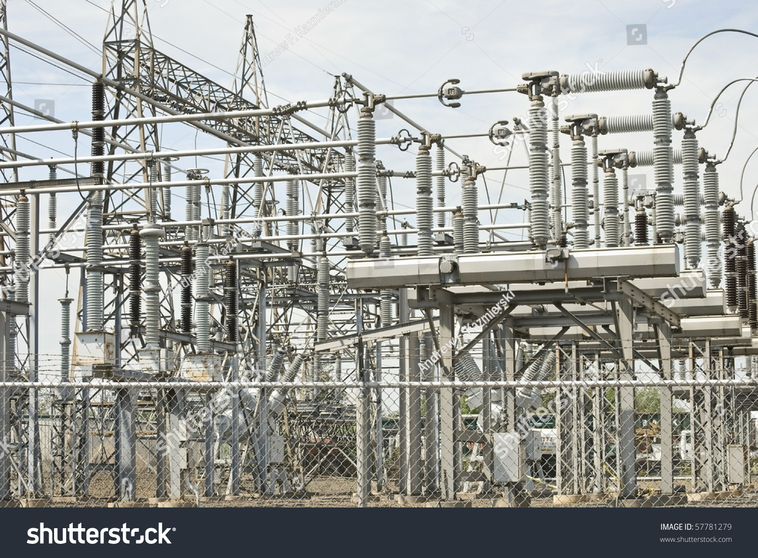 A view of electrical power plant equipment and cables.