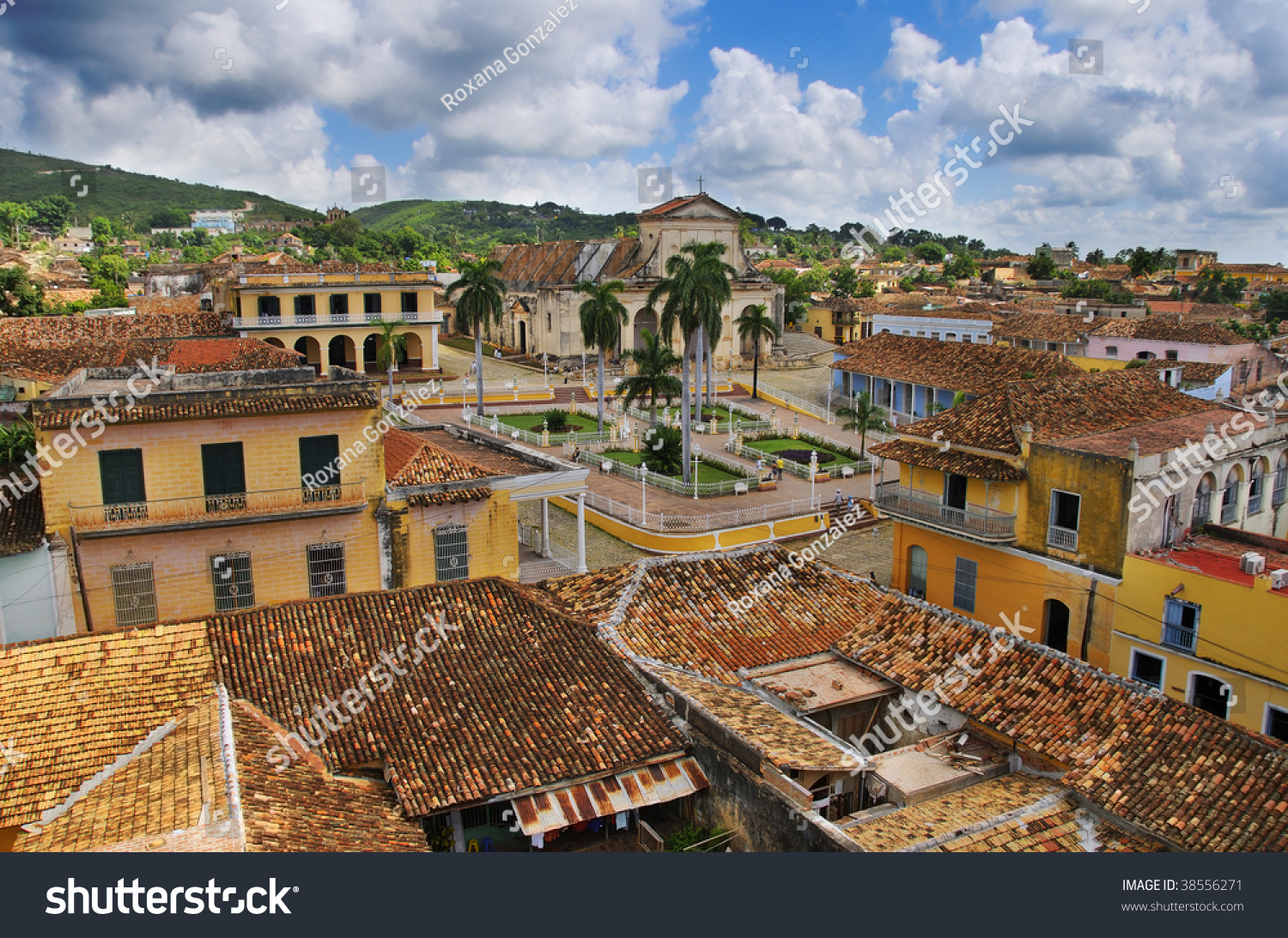 A View Of Tropical Town Architecture And Blue Sky, Trinidad, Cuba Stock ...