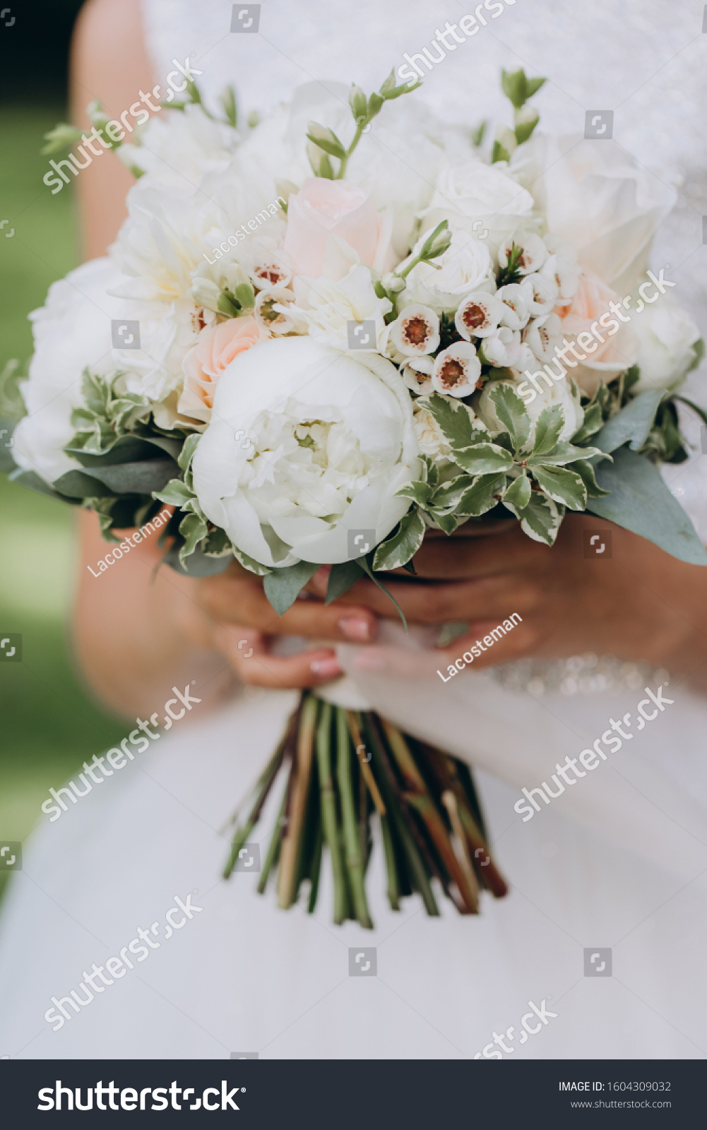 Wedding Bouquet Summer Flowers Hands Bride Stock Photo Edit Now 1604309032