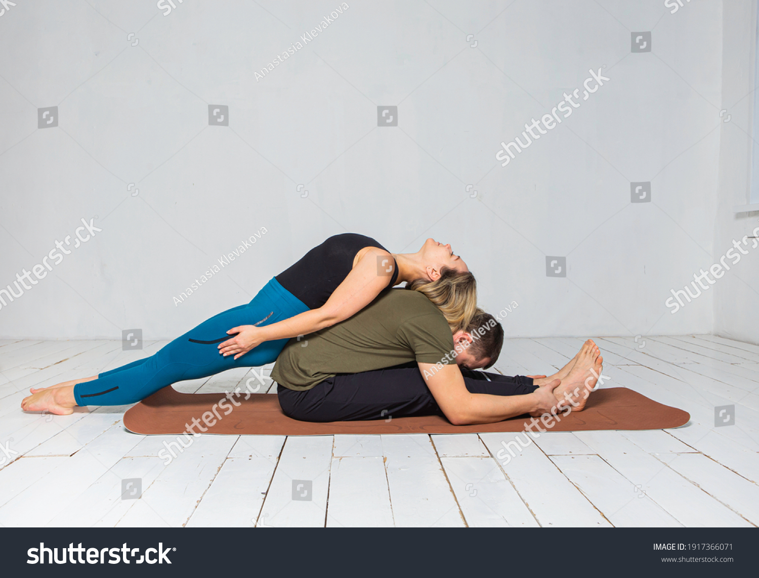 Woman Man Do Steam Yoga Stretch Stock Photo (edit Now) 1917366071