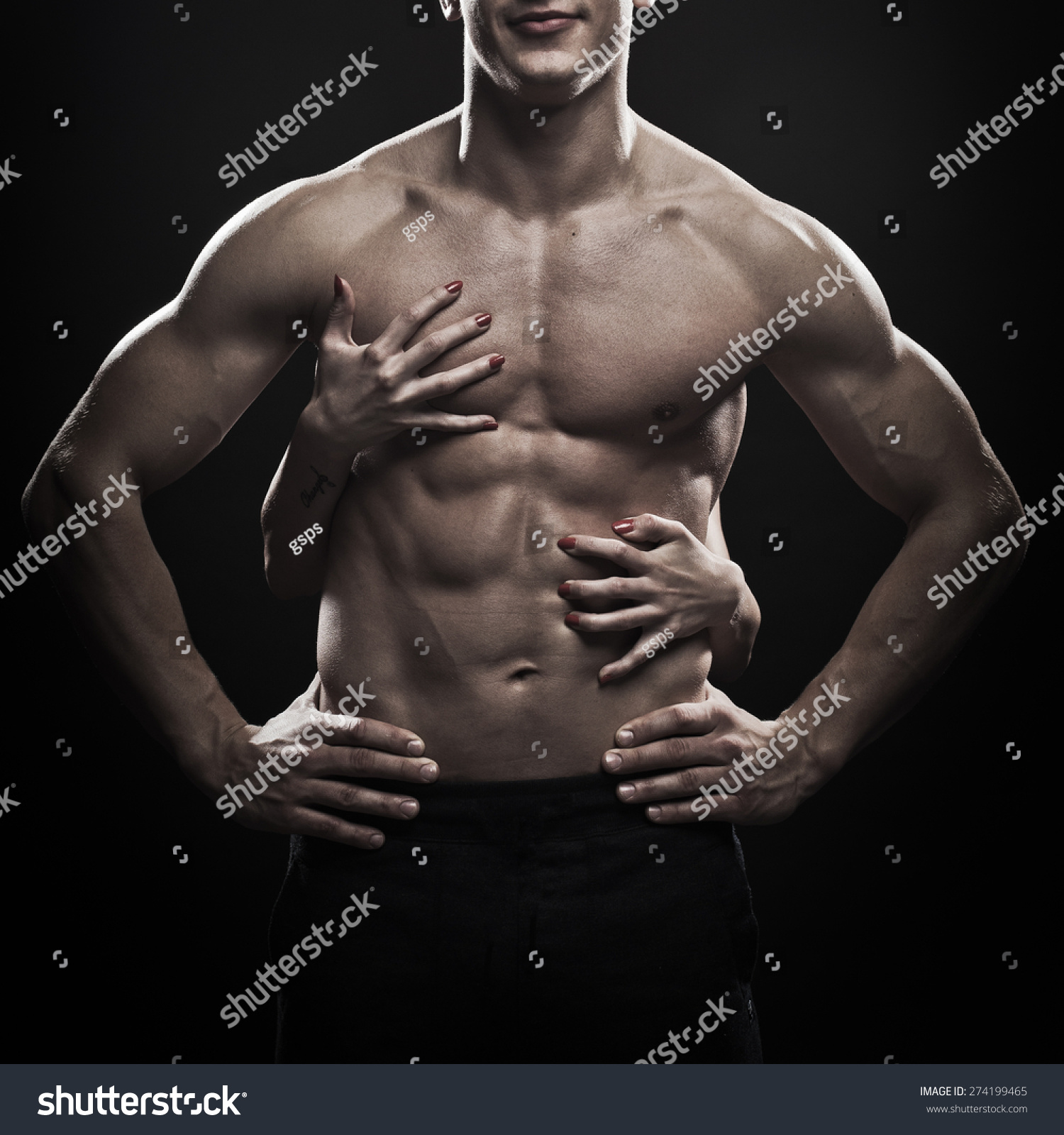 Womans Hands Touching Musculars Man Body Stock Photo Shutterstock