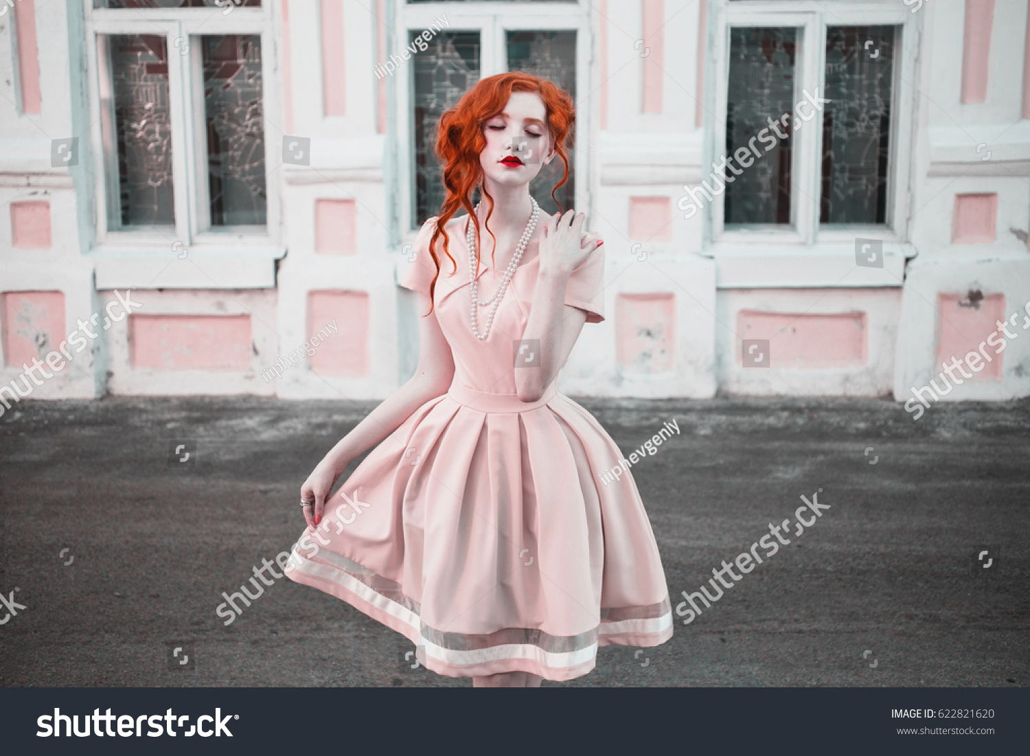 peach red dress