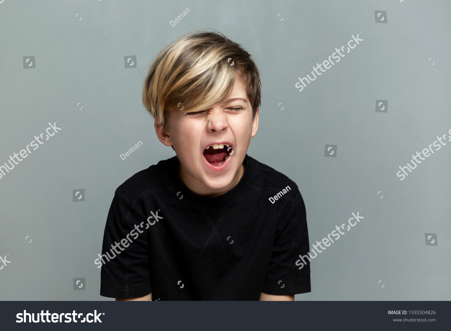 9yearold Boy Black Tshirt Shouts Depression Stock Photo (Edit Now ...