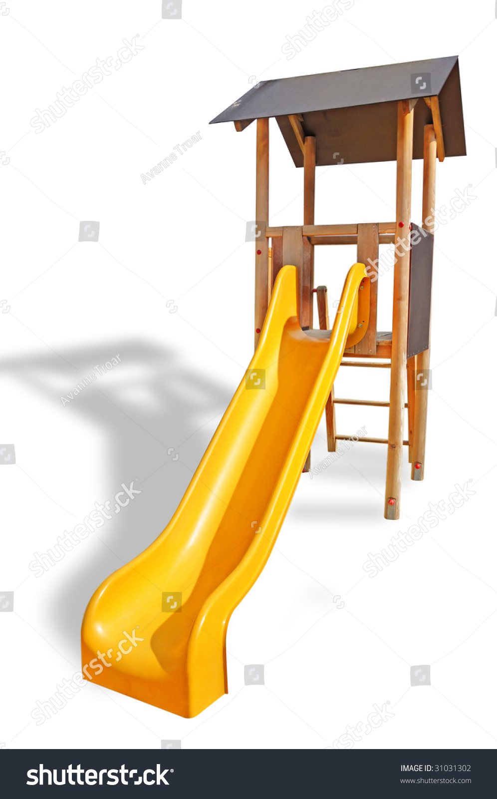 wooden house and slide