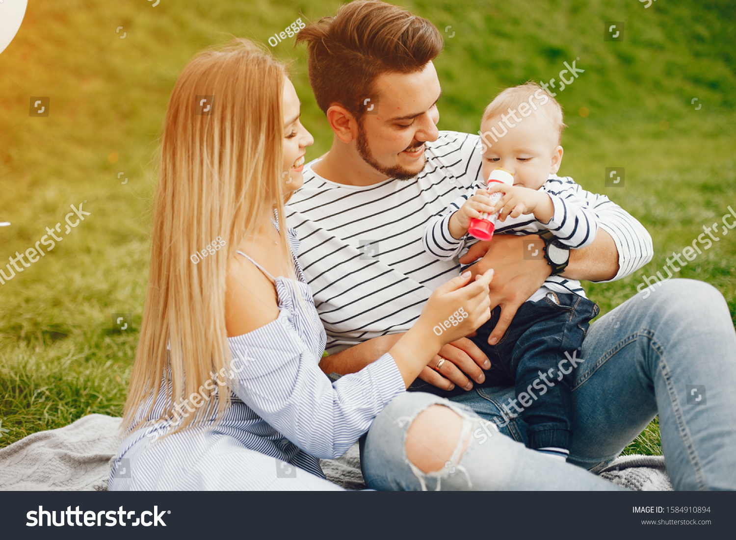 Young Beautiful Blonde Mother Blue Dress Stock Photo 1584910894 ...