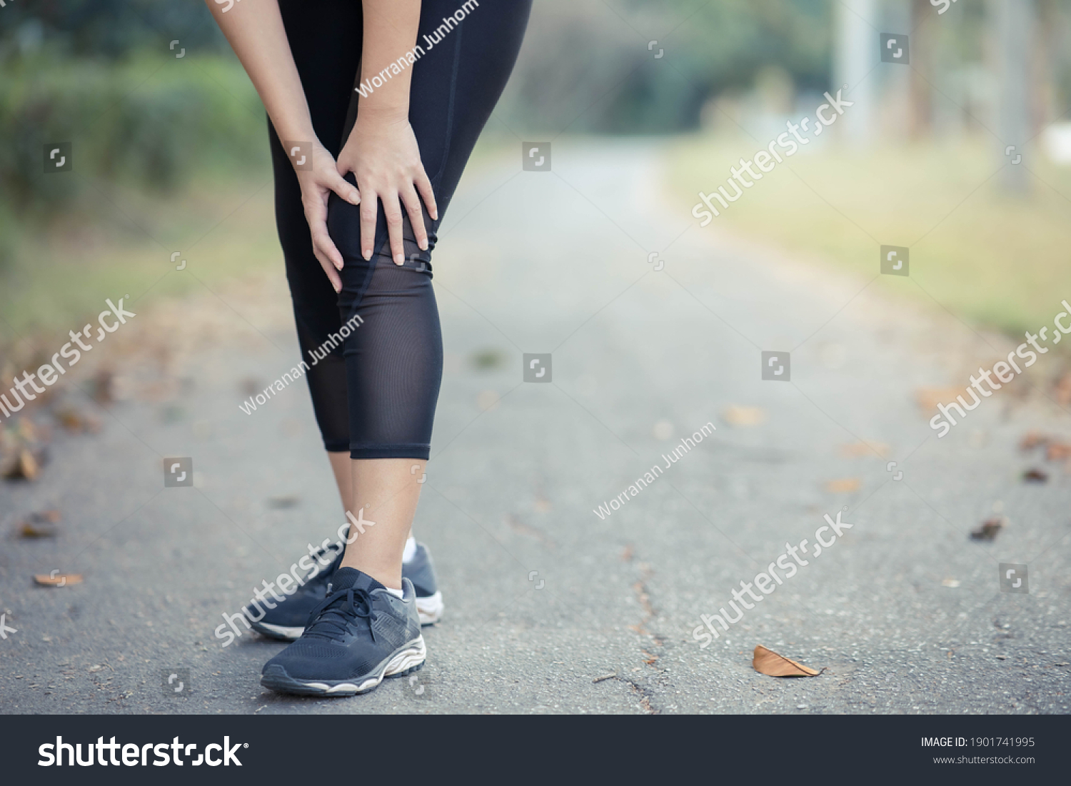 Young Asian Woman Sore Knees After Stock Photo (Edit Now) 1901741995