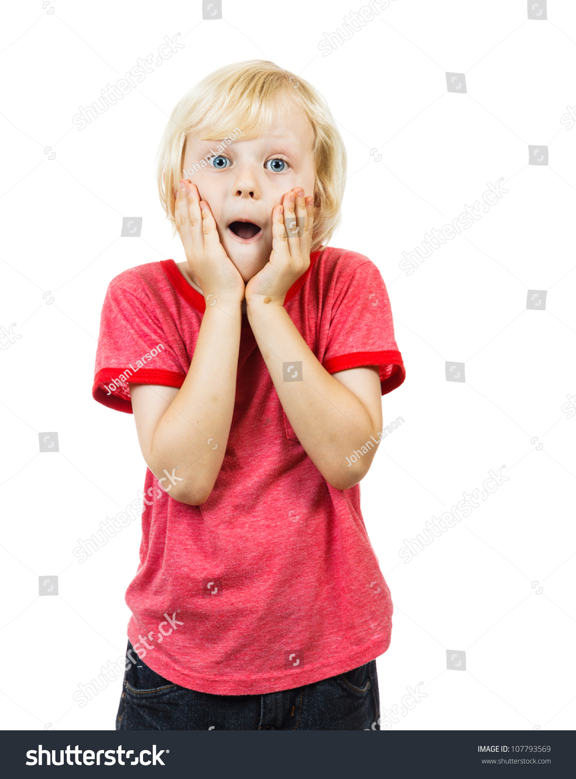 A Young Cute Surprised Boy. Isolated On White. Stock Photo 107793569 ...