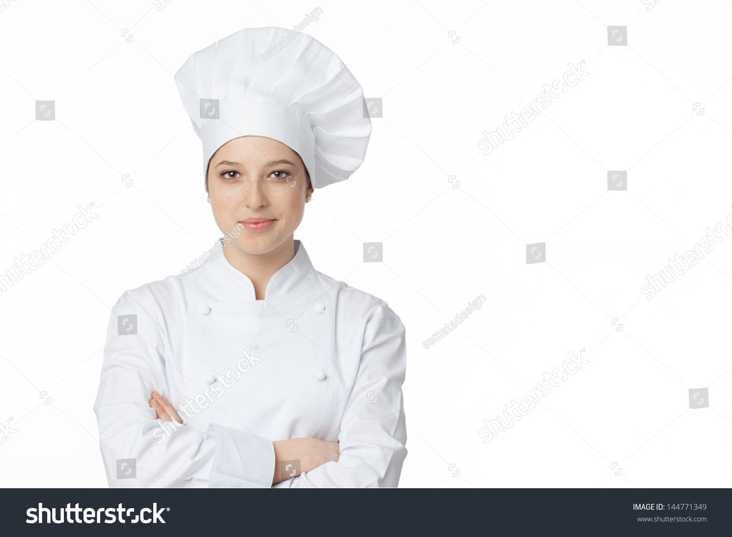 Young Female Chef Traditional Hat Coat Stock Photo 144771349 - Shutterstock