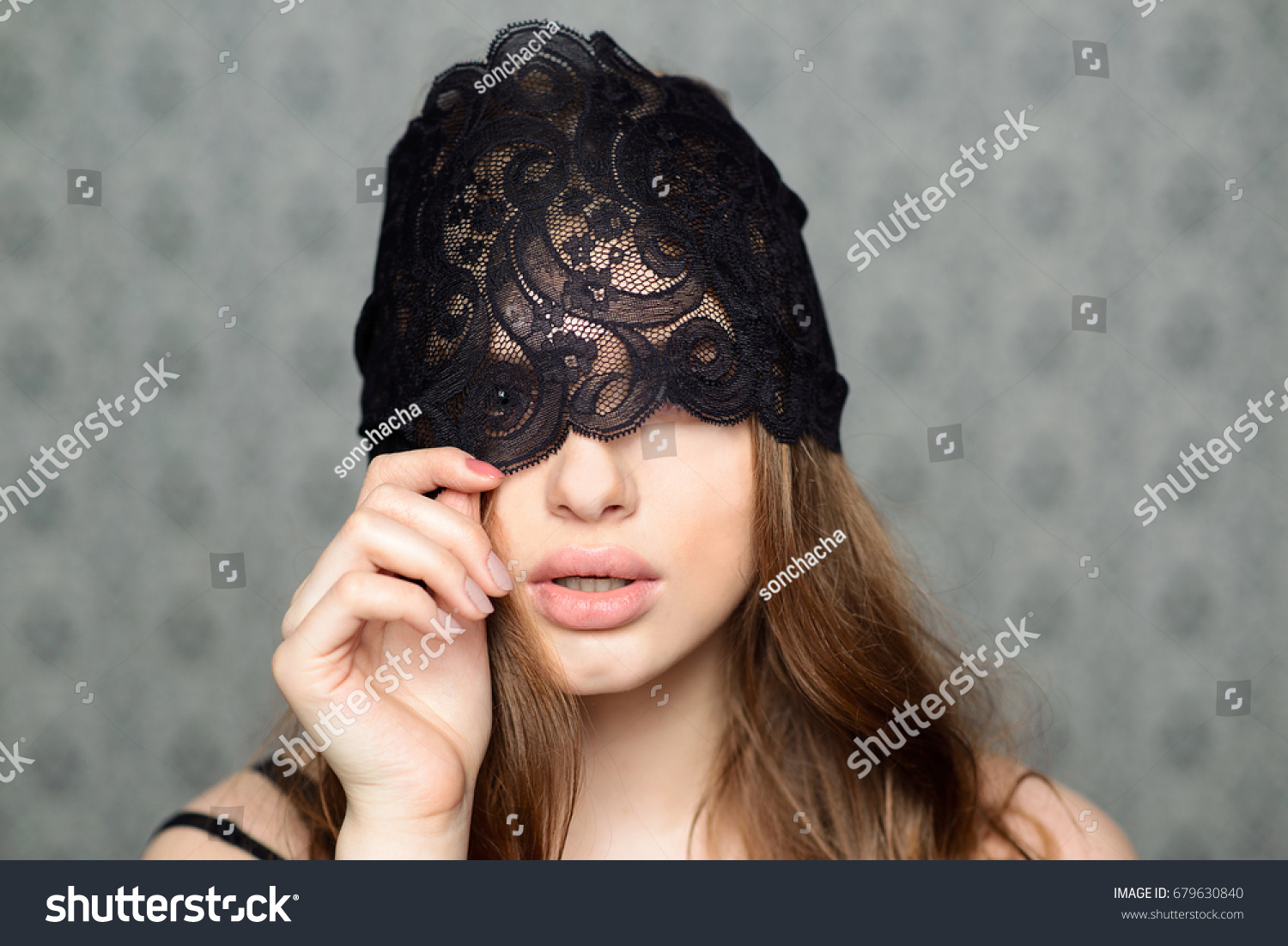 Download Young Girl Full Lips Lace Mask Stock Photo Edit Now 679630840 PSD Mockup Templates