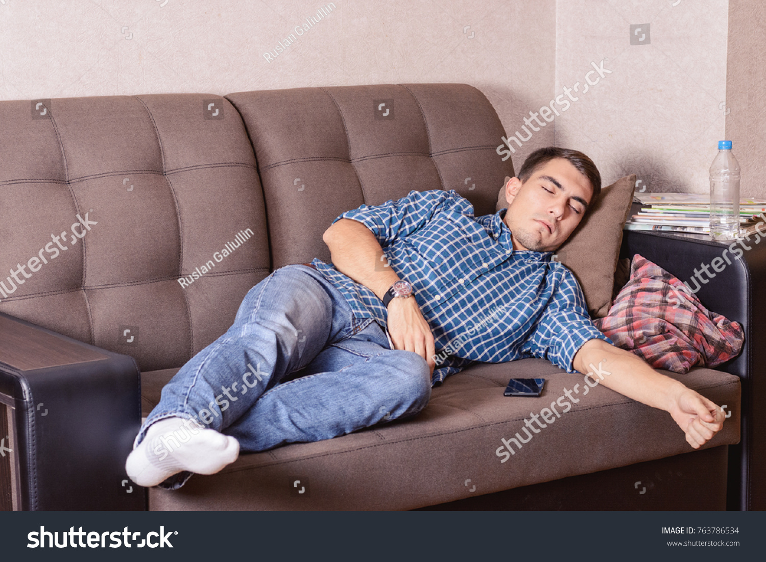 Young Guy Fell Asleep On Couch Stock Photo Edit Now