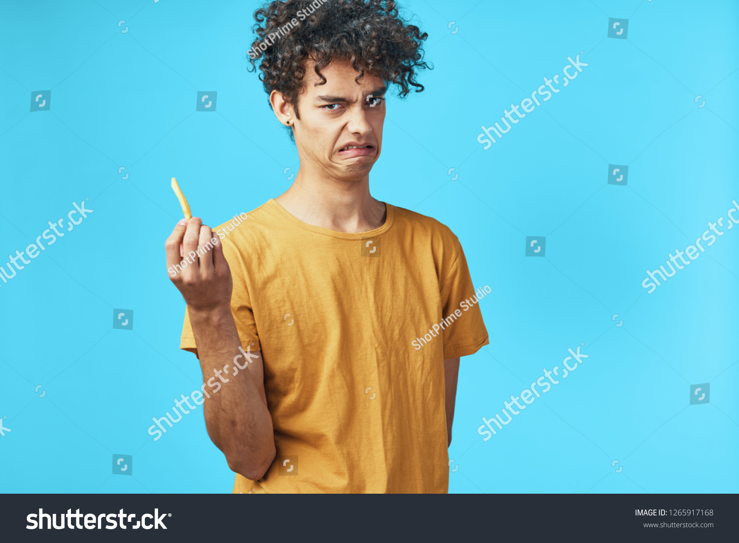 Young Guy Curly Hair Earrings Holds Stock Photo Edit Now