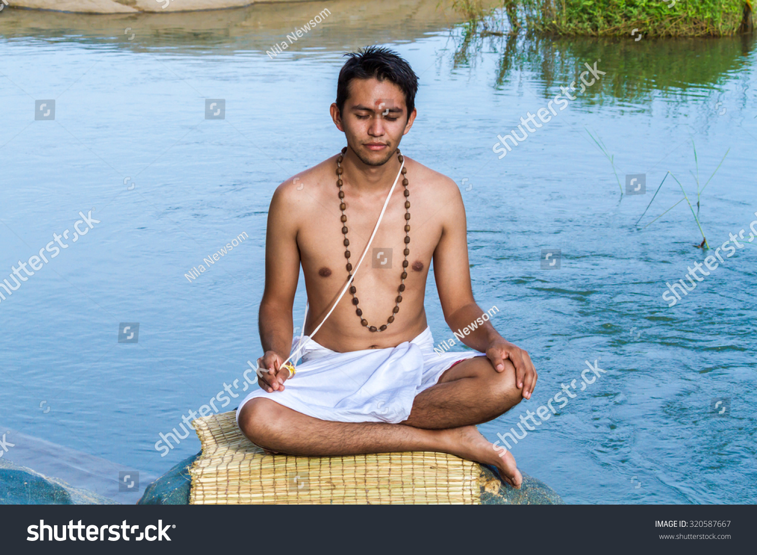 Young Hindu Brahmin Sits Meditation On Stock Photo Edit Now 320587667