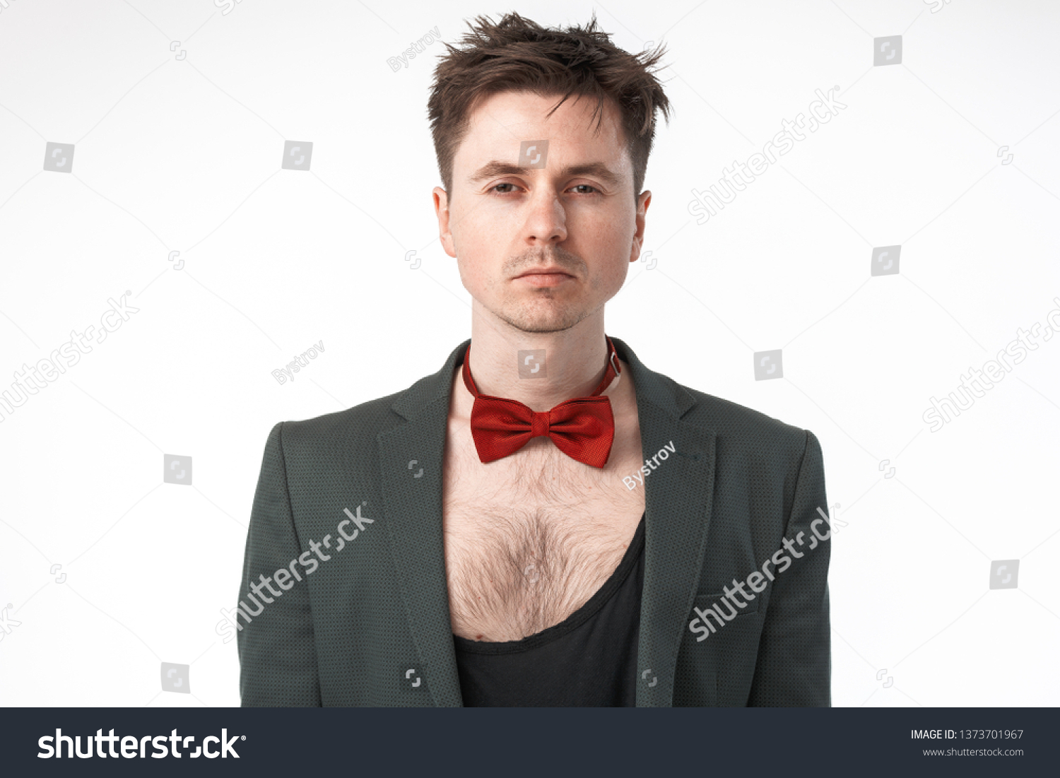 Young Man Suit Bare Chest Stock Photo 1373701967 | Shutterstock