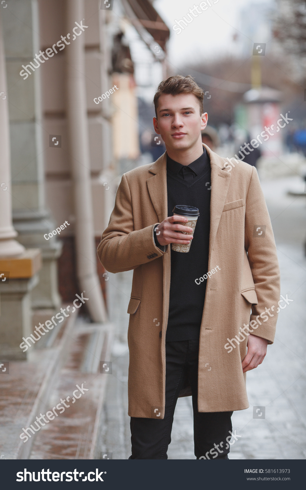 brown coat pant with black shirt