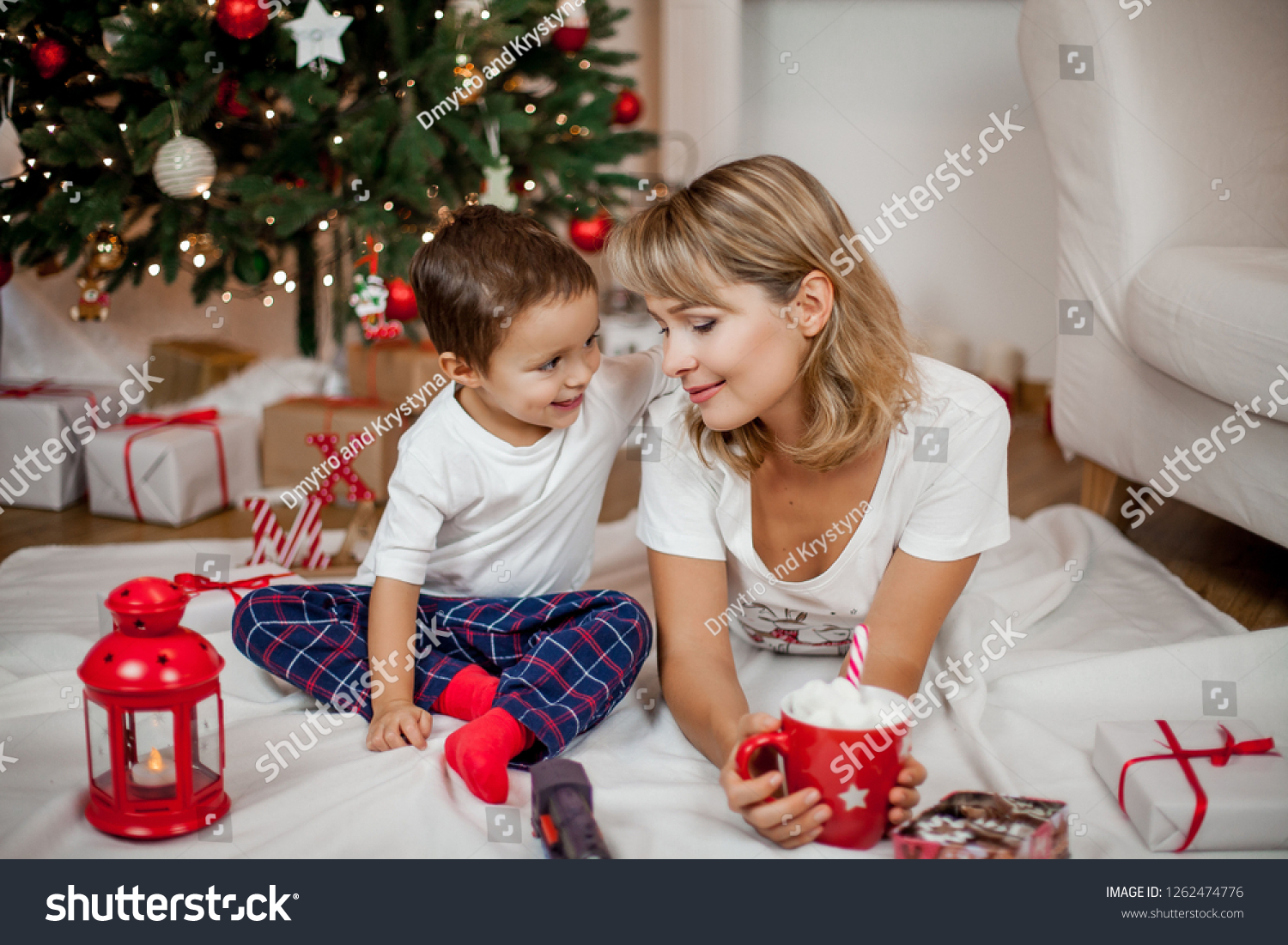 Young Mother Son Playing Near Christmas Stock Photo Edit Now