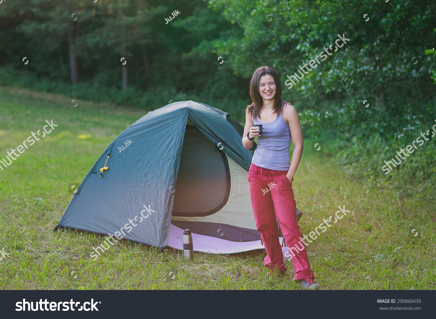 busty girl on a camping trip