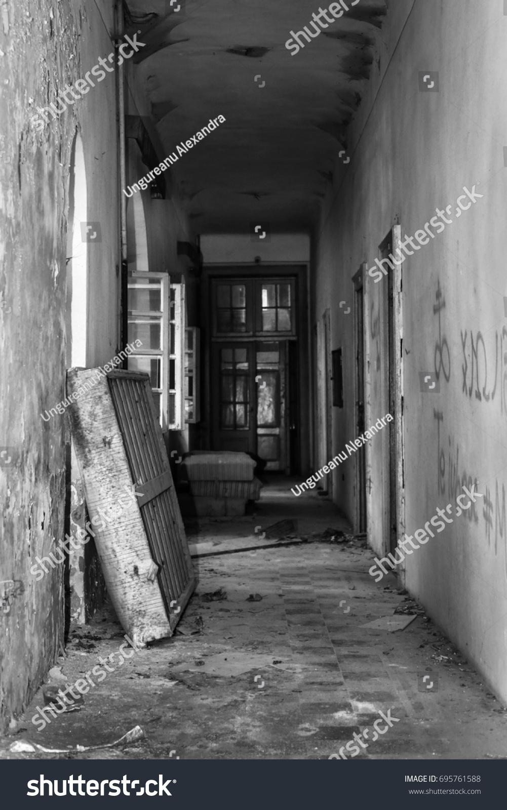 Abandoned Asylum Hallway Dirty Mattress Crumbly Stock Photo 695761588 ...