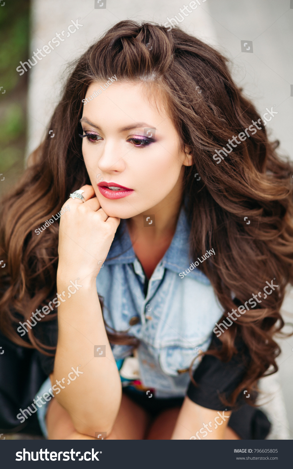 Above View Stylish Beautiful Hipster Brunette Stock Photo Edit