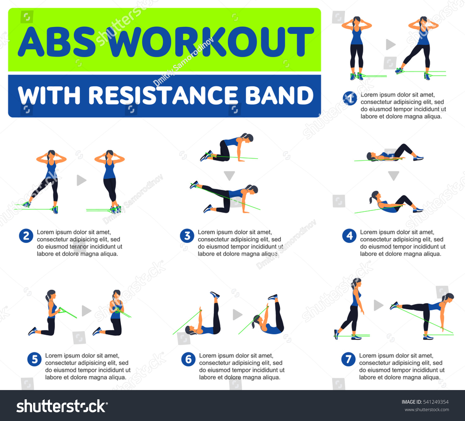 abs workout resistance band fitness aerobic stock illustration