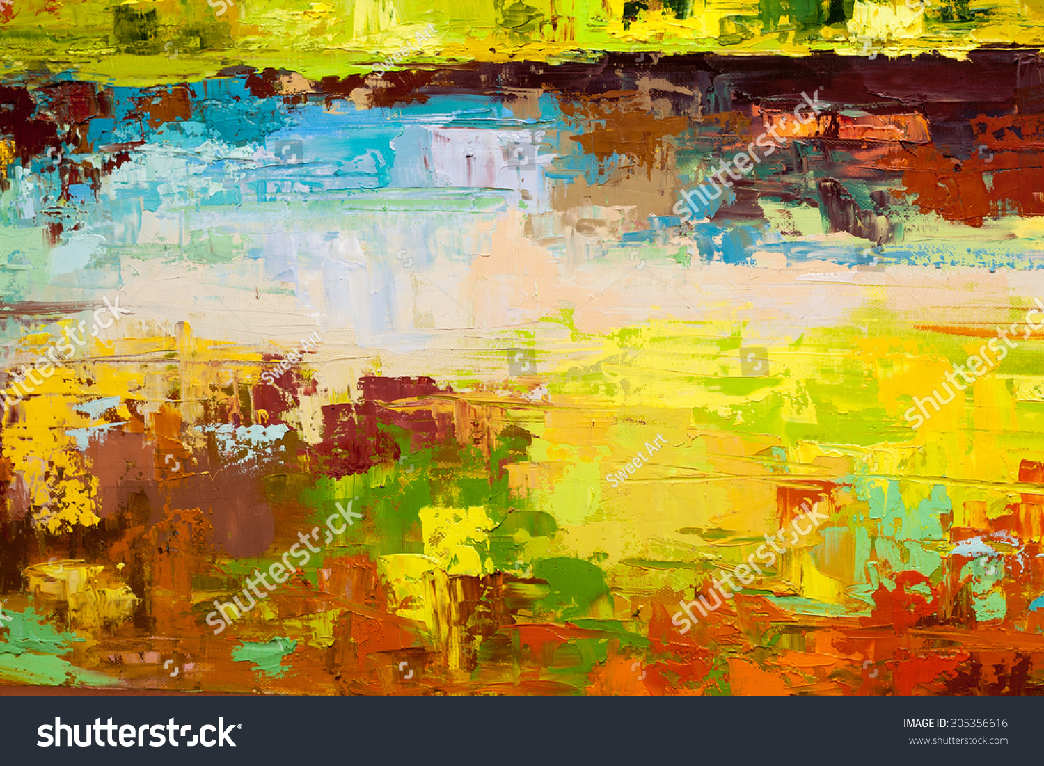 Abstract Art Background. Oil Painting On Canvas. Brown, Green, Blue And ...