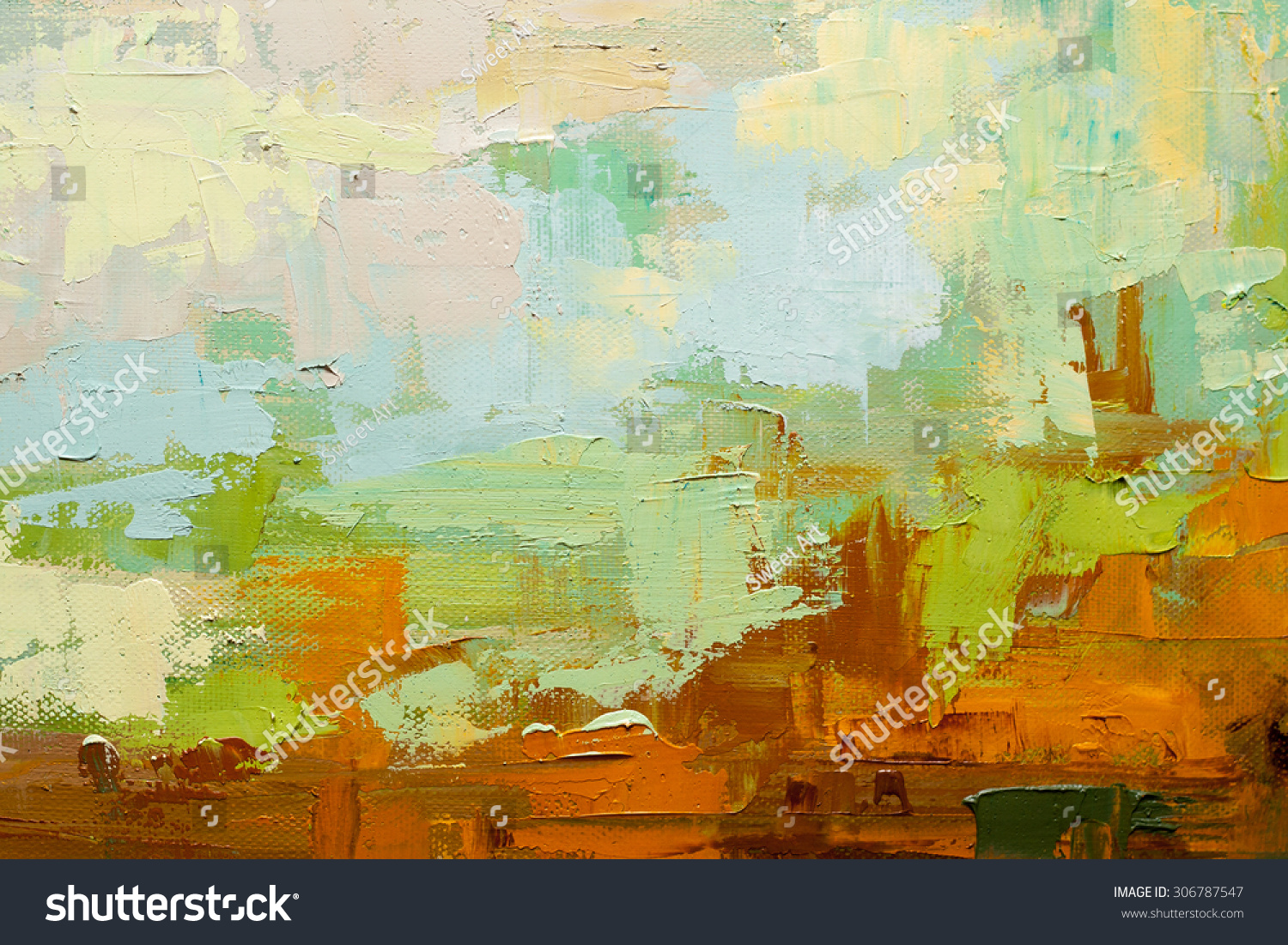 Abstract Art Background. Oil Painting On Canvas. Green, White And Brown ...